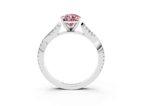 White gold Pear Cut Morganite Solitaire Engagement Ring with Twisted Pavé Band and Four-Prong Setting_3