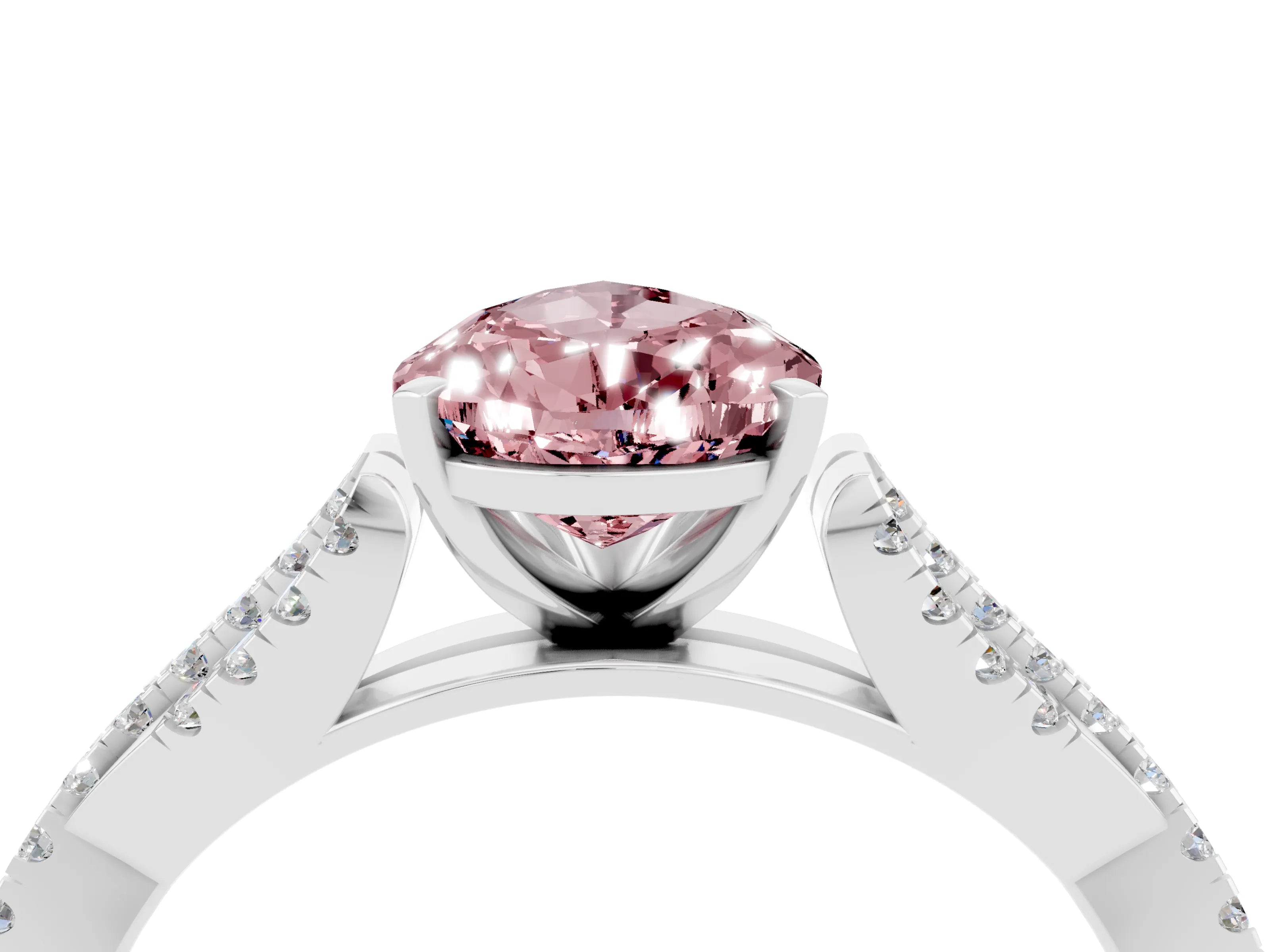 White gold Pear Cut Morganite Solitaire Engagement Ring with Twisted Pavé Band and Four-Prong Setting_4