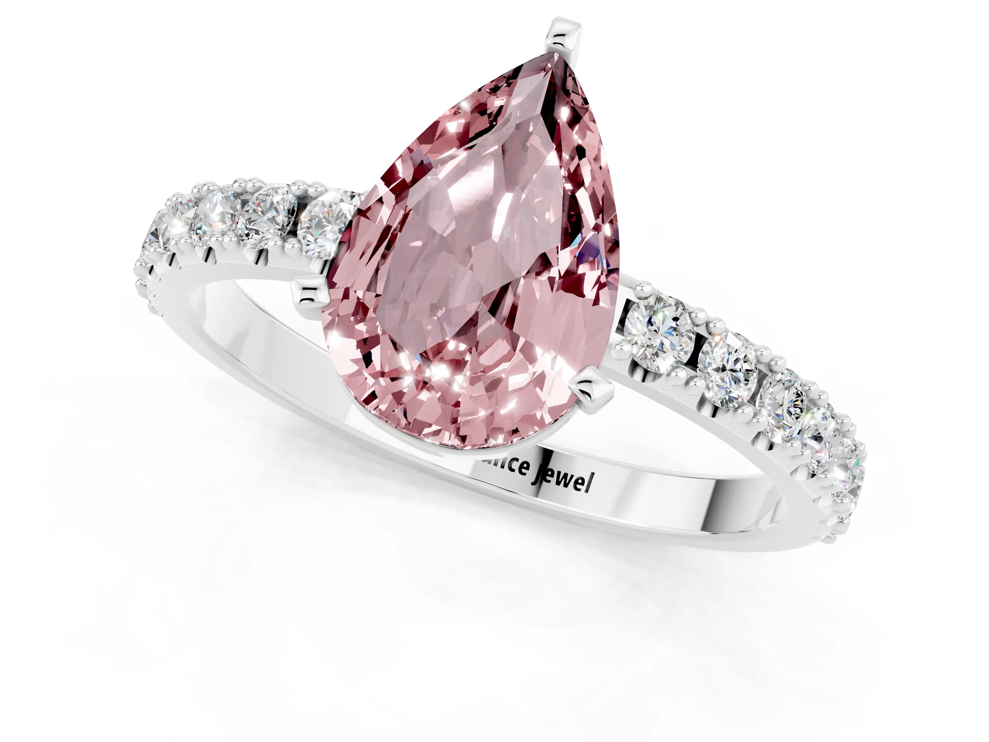 White gold Pear Cut Morganite Solitaire Pavé Band with Four-Prong Setting_1