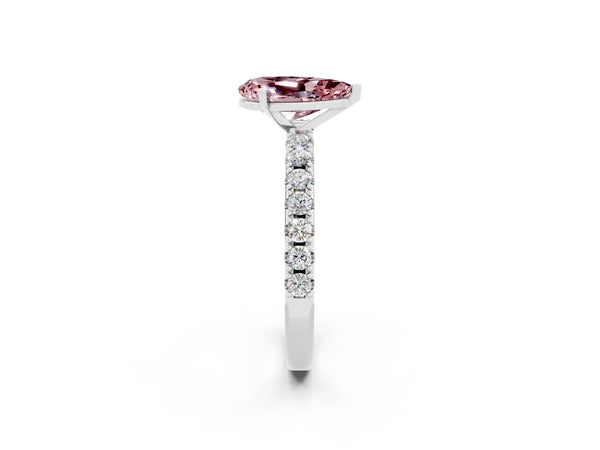 White gold Pear Cut Morganite Solitaire Pavé Band with Four-Prong Setting