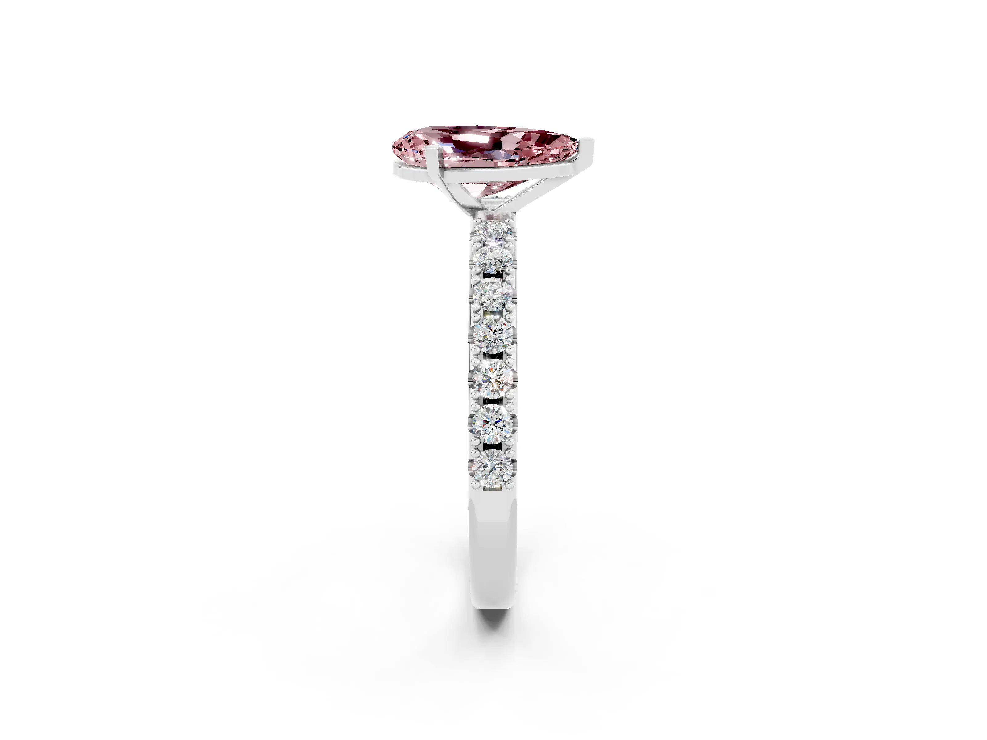 White gold Pear Cut Morganite Solitaire Pavé Band with Four-Prong Setting_2