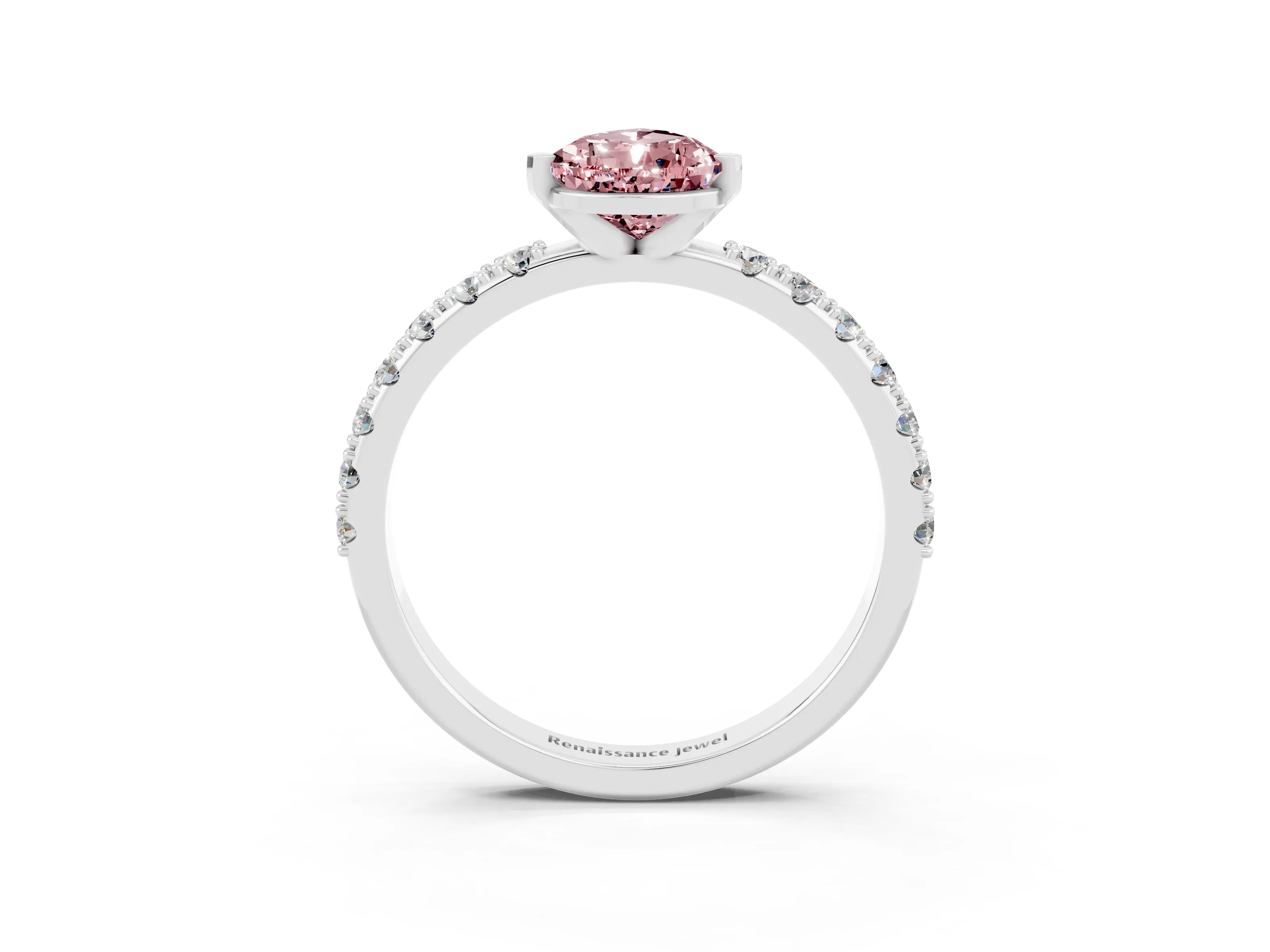 White gold Pear Cut Morganite Solitaire Pavé Band with Four-Prong Setting_3
