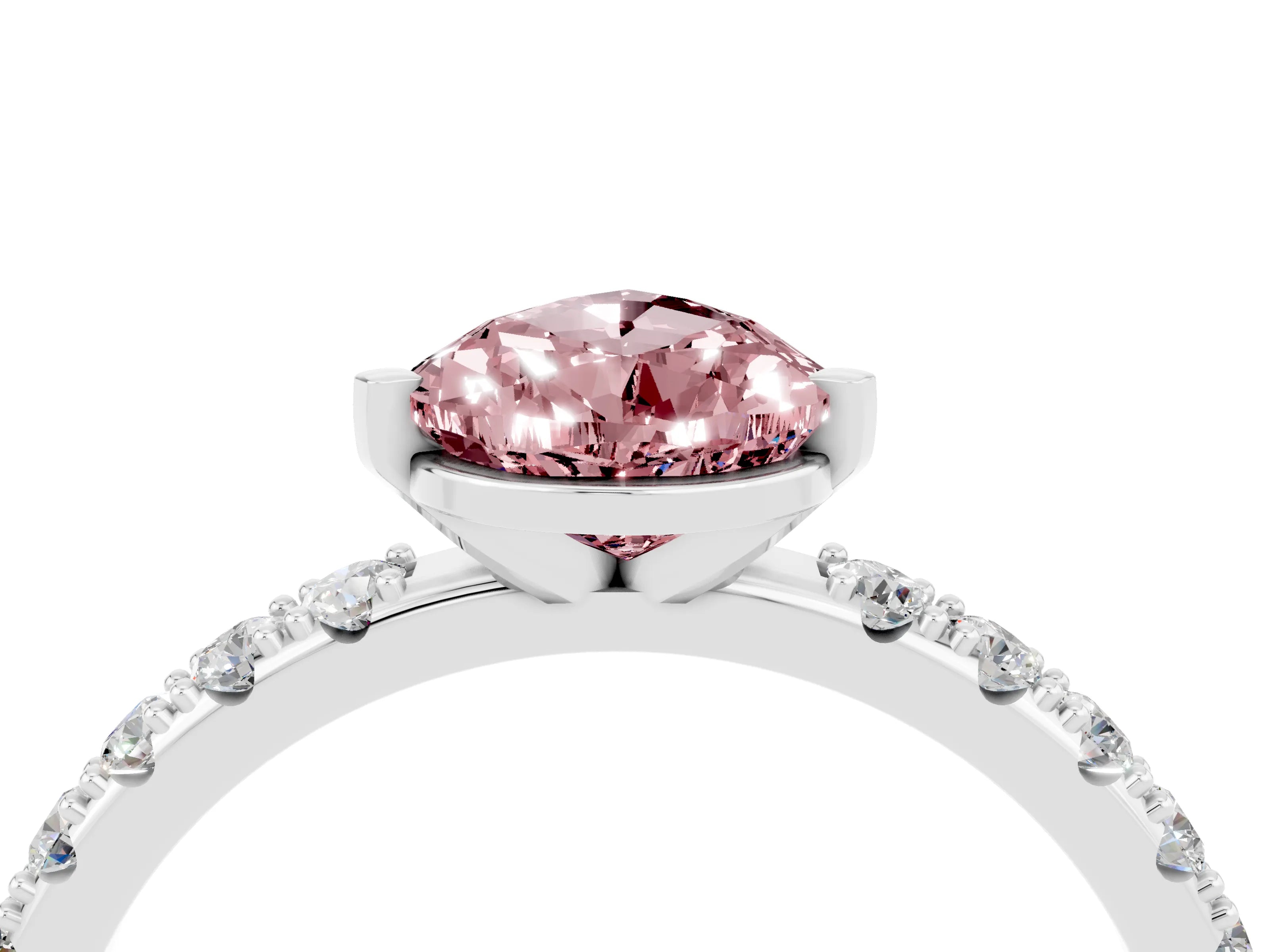White gold Pear Cut Morganite Solitaire Pavé Band with Four-Prong Setting_4