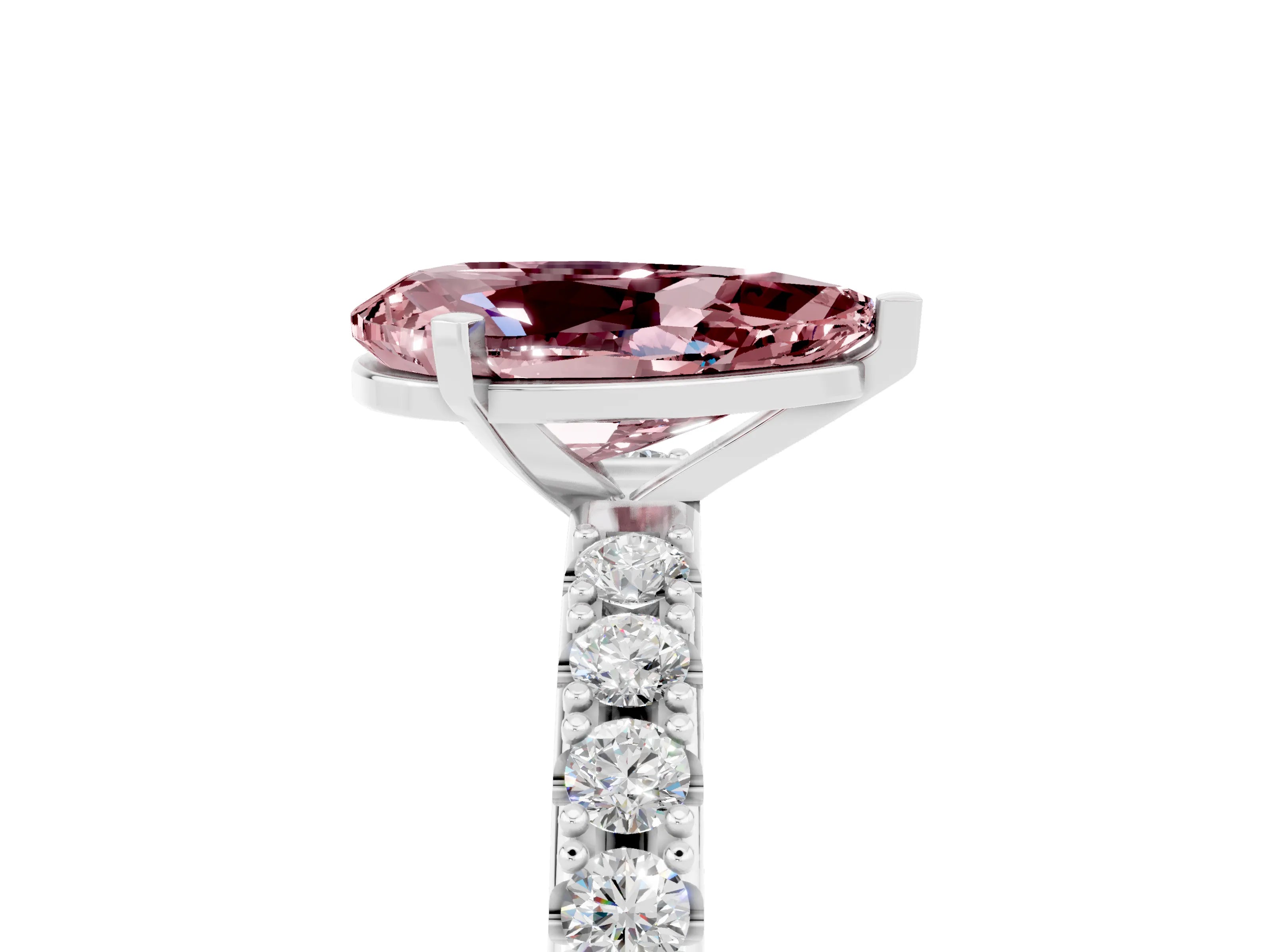 White gold Pear Cut Morganite Solitaire Pavé Band with Four-Prong Setting_5