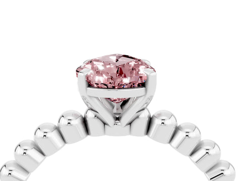 White gold Pear Cut Morganite Solitaire Ring with Beaded Band and Prong Setting_16
