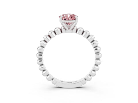 White gold Pear Cut Morganite Solitaire Ring with Beaded Band and Prong Setting_3
