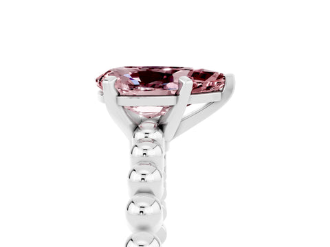 White gold Pear Cut Morganite Solitaire Ring with Beaded Band and Prong Setting_5