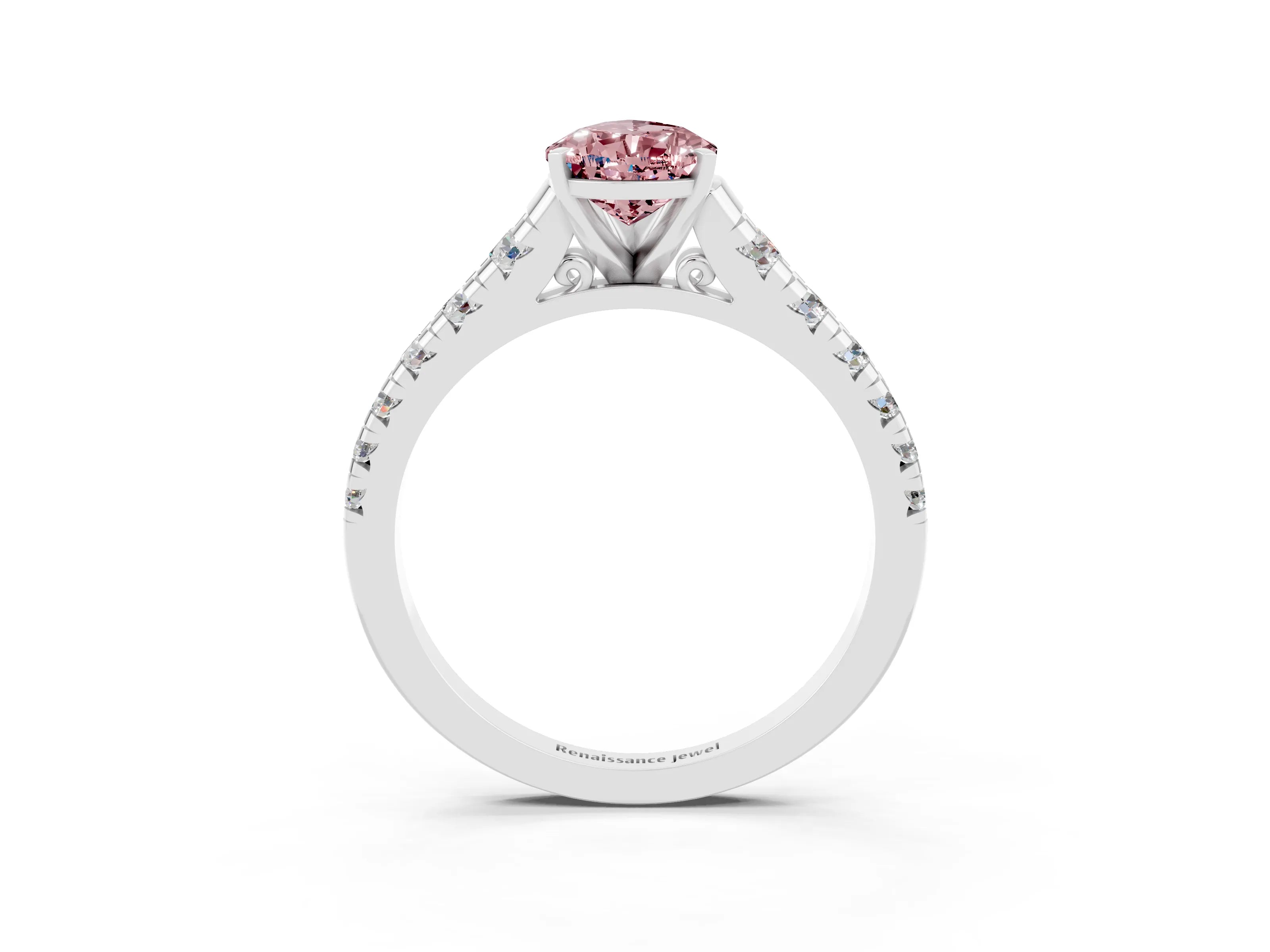 White gold Pear Cut Morganite Solitaire Ring with Cathedral Setting and Pavé Band_3