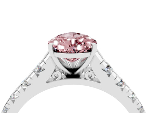 White gold Pear Cut Morganite Solitaire Ring with Cathedral Setting and Pavé Band_4