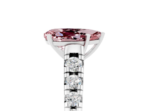 White gold Pear Cut Morganite Solitaire Ring with Cathedral Setting and Pavé Band_5