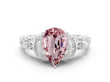 White gold Pear Cut Morganite Solitaire Ring with Filigree Band and Four-Prong Setting_24