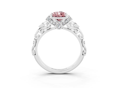White gold Pear Cut Morganite Solitaire Ring with Filigree Band and Four-Prong Setting_27