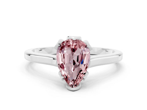 White gold Pear Cut Morganite Solitaire Ring with Flower Prong Setting and Classic Band_12