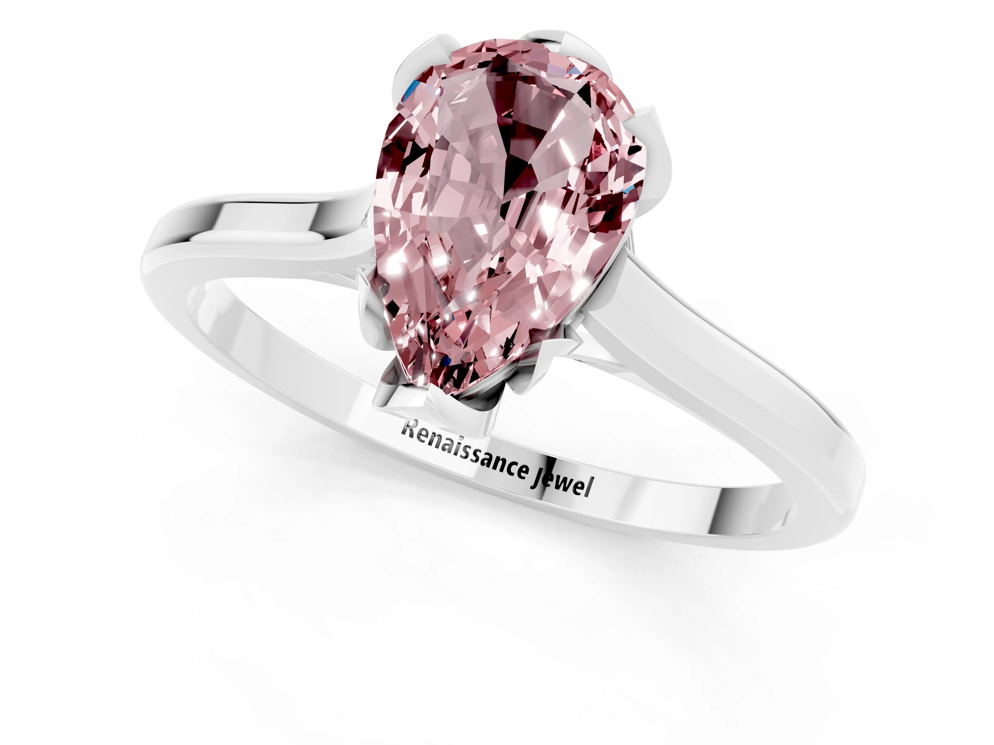 White gold Pear Cut Morganite Solitaire Ring with Flower Prong Setting and Classic Band_13