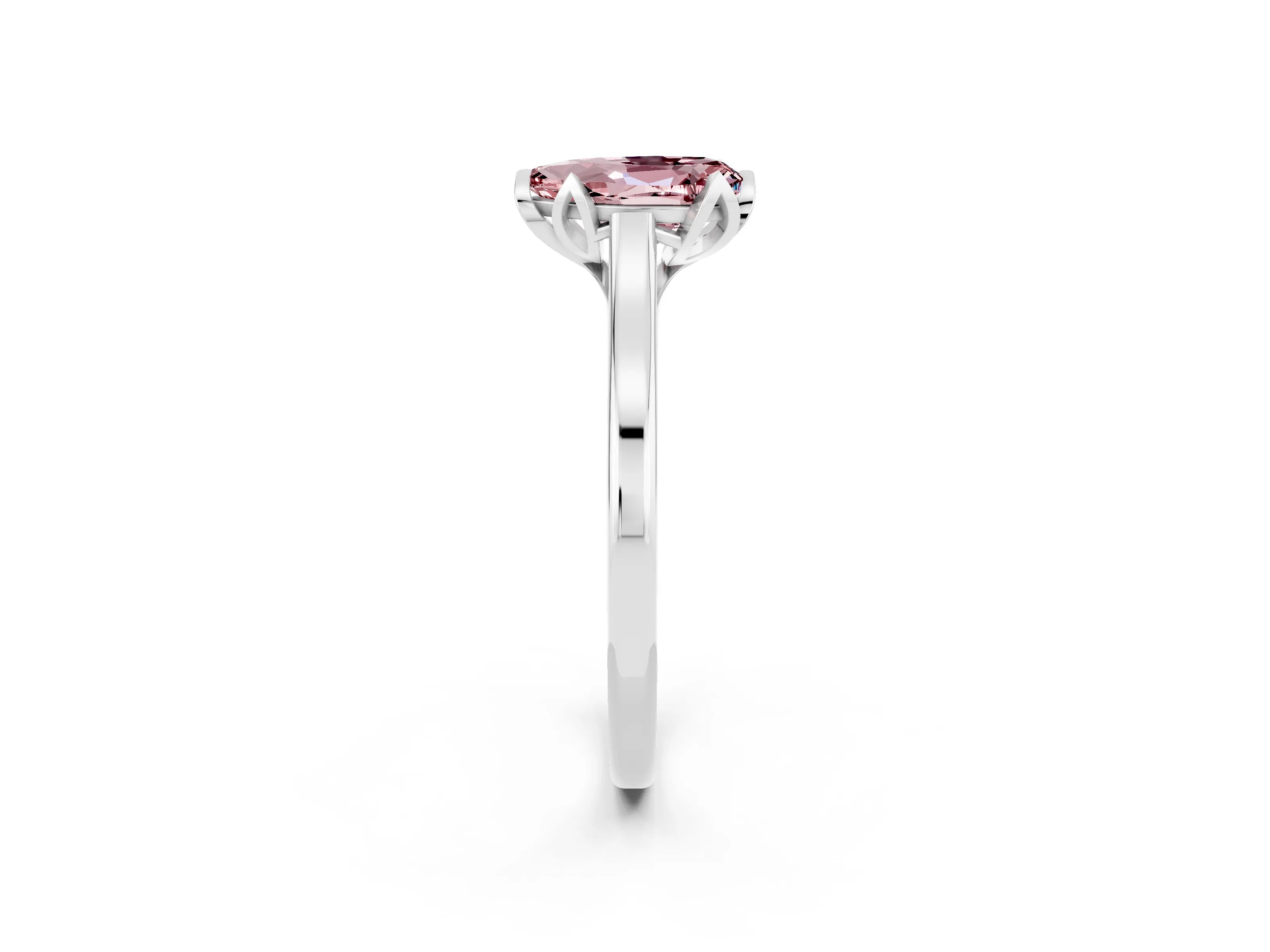 White gold Pear Cut Morganite Solitaire Ring with Flower Prong Setting and Classic Band_14