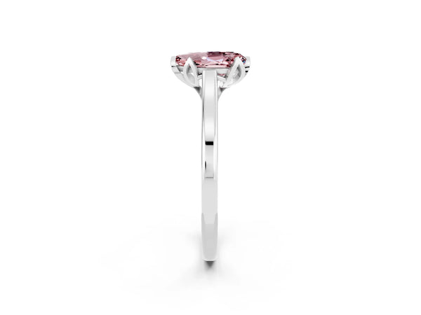 White gold Pear Cut Morganite Solitaire Ring with Flower Prong Setting and Classic Band