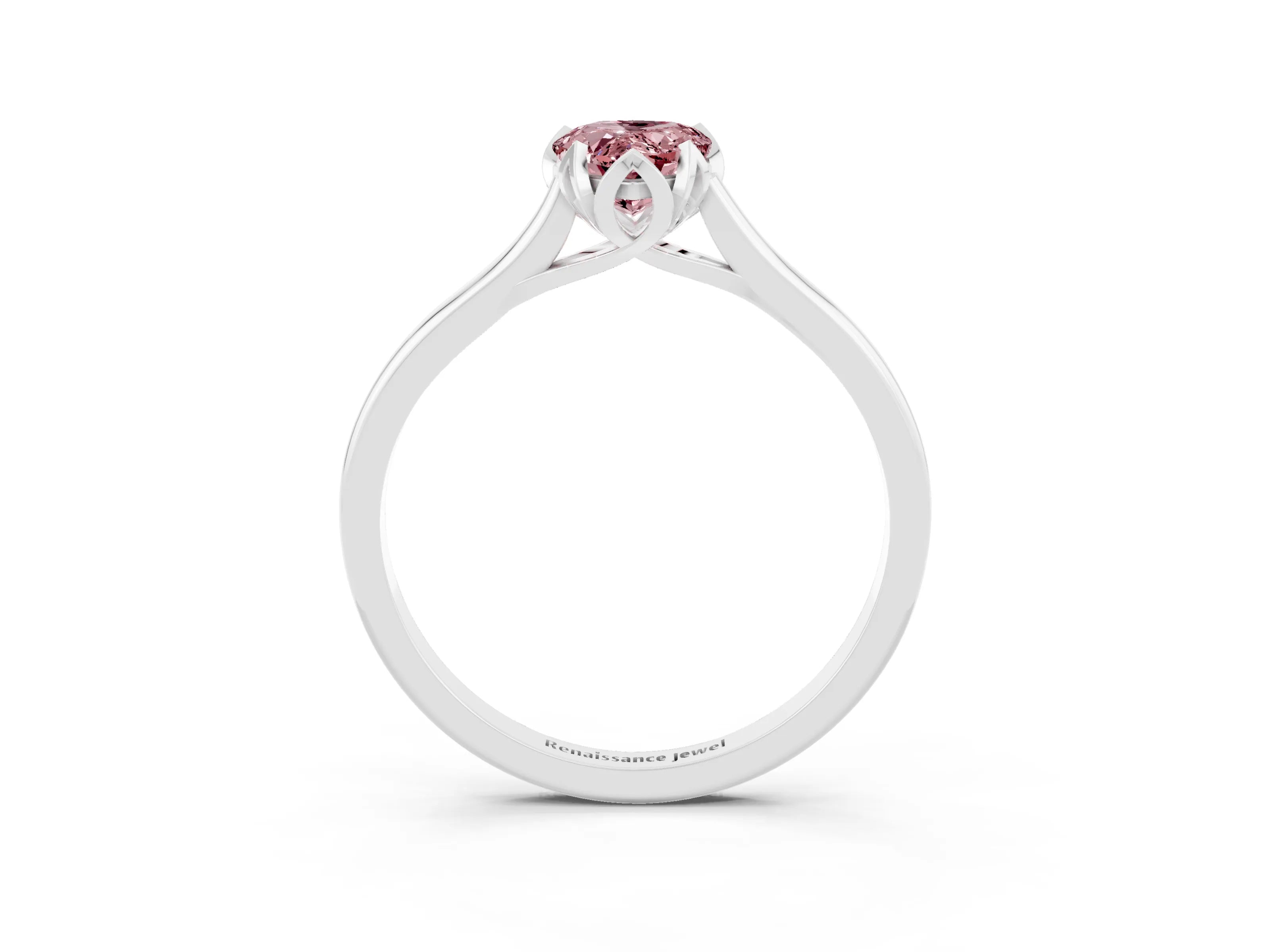 White gold Pear Cut Morganite Solitaire Ring with Flower Prong Setting and Classic Band_15
