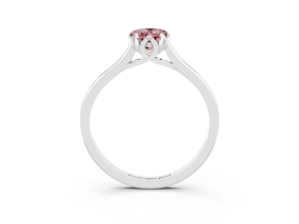 Silver Pear Cut Morganite Solitaire Ring with Flower Prong Setting and Classic Band