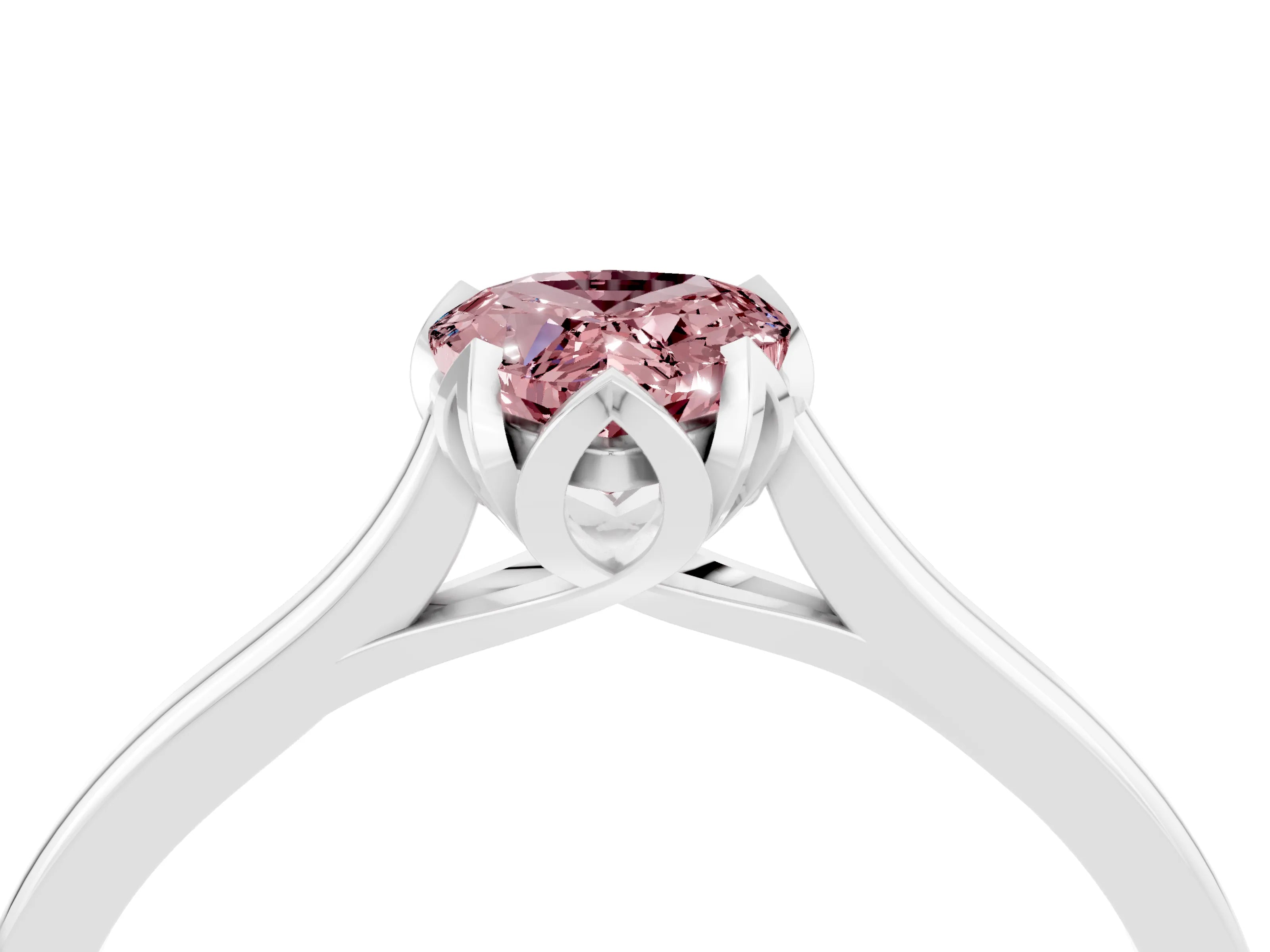 White gold Pear Cut Morganite Solitaire Ring with Flower Prong Setting and Classic Band_16