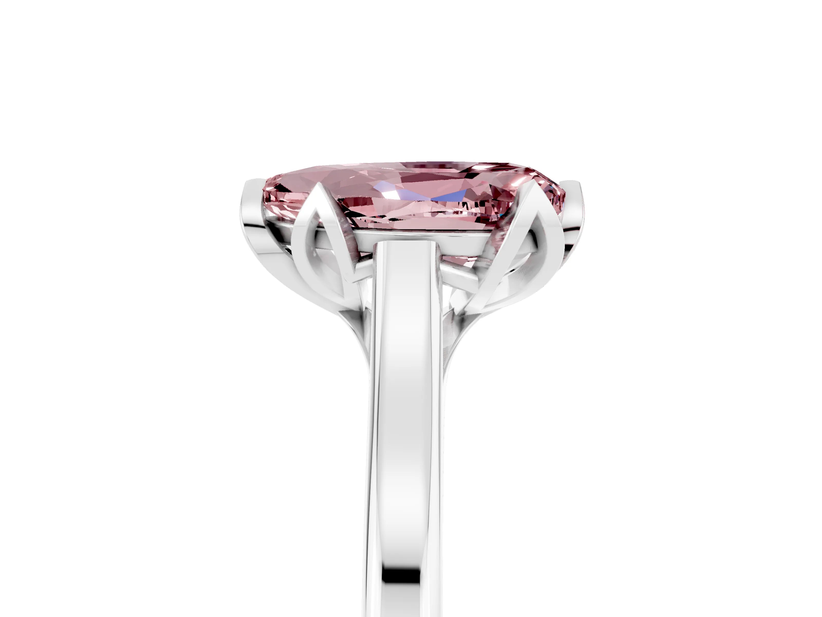White gold Pear Cut Morganite Solitaire Ring with Flower Prong Setting and Classic Band_17