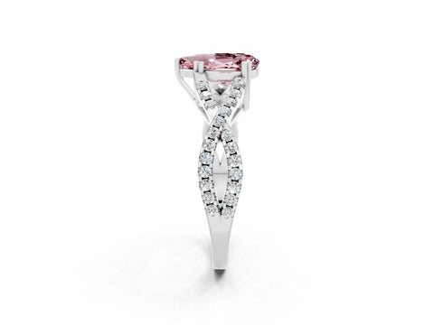 White gold Pear Cut Morganite Solitaire Ring with Four-Prong Setting and Twisted Pavé Band_2
