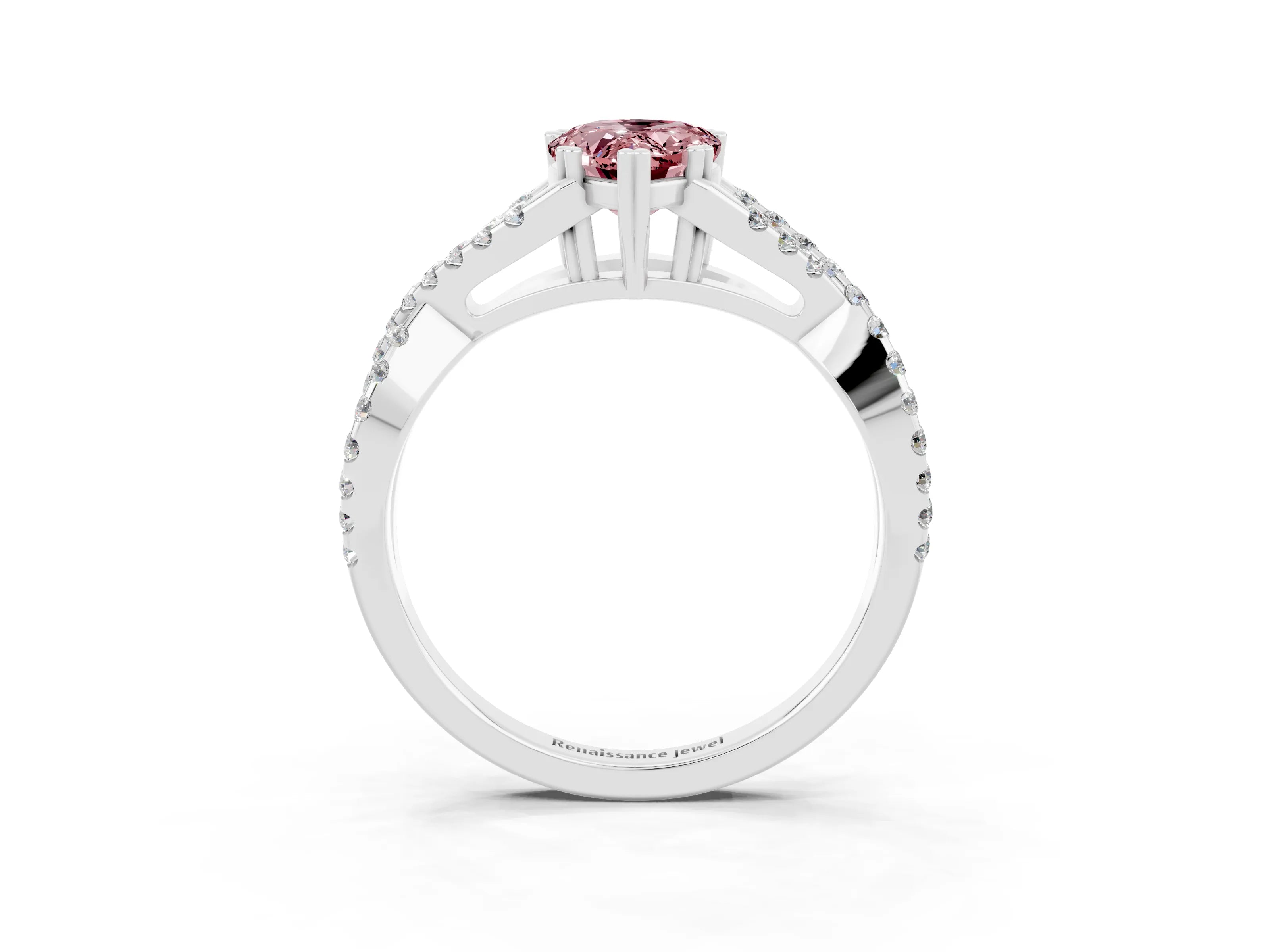White gold Pear Cut Morganite Solitaire Ring with Four-Prong Setting and Twisted Pavé Band_3