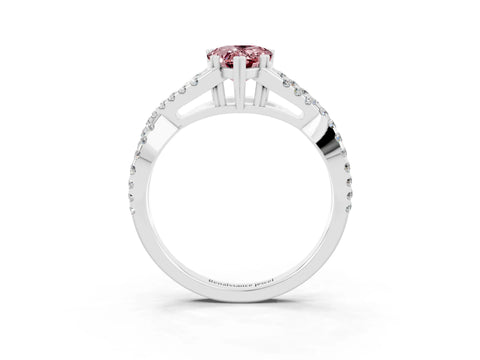 White gold Pear Cut Morganite Solitaire Ring with Four-Prong Setting and Twisted Pavé Band_3