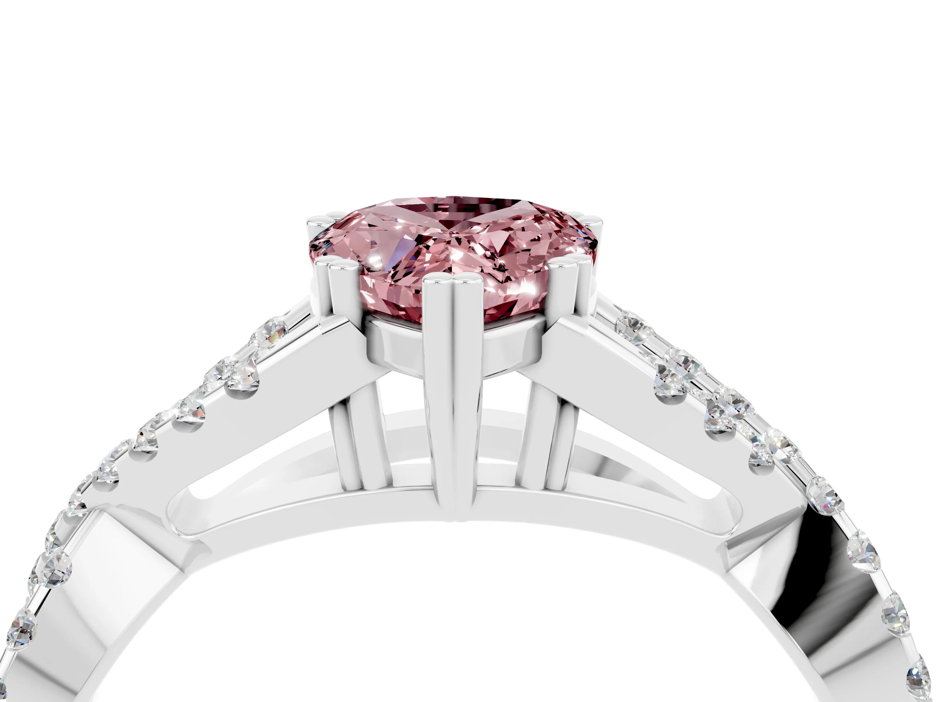 White gold Pear Cut Morganite Solitaire Ring with Four-Prong Setting and Twisted Pavé Band_4
