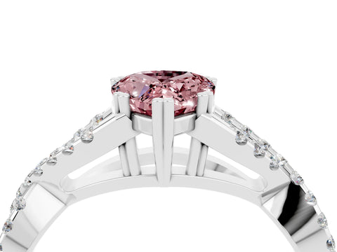 White gold Pear Cut Morganite Solitaire Ring with Four-Prong Setting and Twisted Pavé Band_4