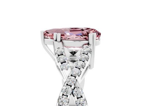 White gold Pear Cut Morganite Solitaire Ring with Four-Prong Setting and Twisted Pavé Band_5