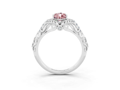 White gold Pear Cut Morganite Solitaire Ring with Hidden Halo and Pavé Band_15