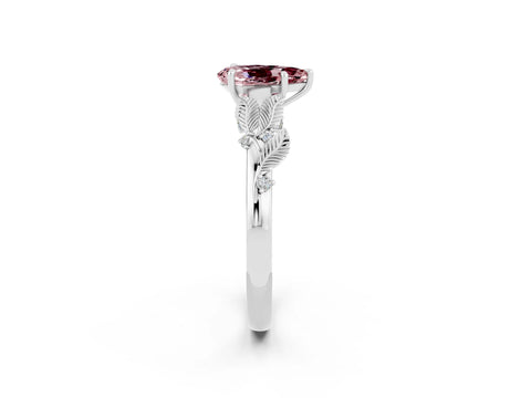 White gold Pear Cut Morganite Solitaire Ring with Leaf Motif Band and Four-Prong Setting_2