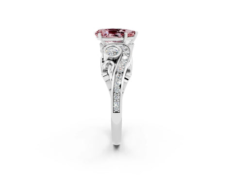 White gold Pear Cut Morganite Solitaire Ring with Milgrain Pavé Band and Four-Prong Setting_14