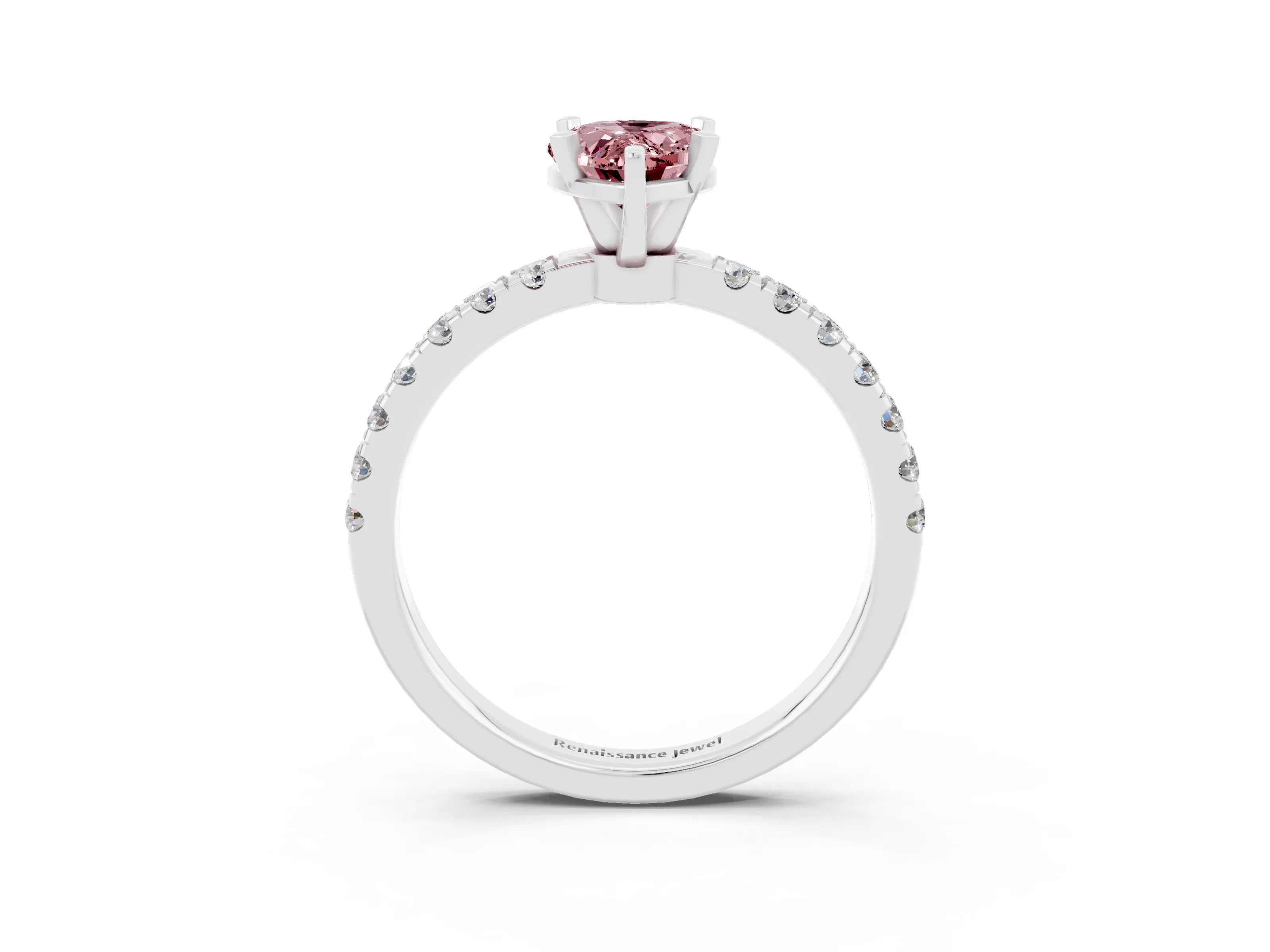 White gold Pear Cut Morganite Solitaire Ring with Pavé Accents and Four-Prong Setting_3