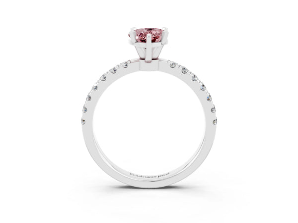 White gold Pear Cut Morganite Solitaire Ring with Pavé Accents and Four-Prong Setting