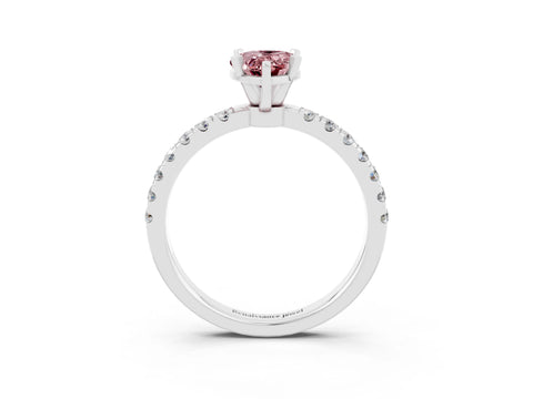 White gold Pear Cut Morganite Solitaire Ring with Pavé Accents and Four-Prong Setting_3