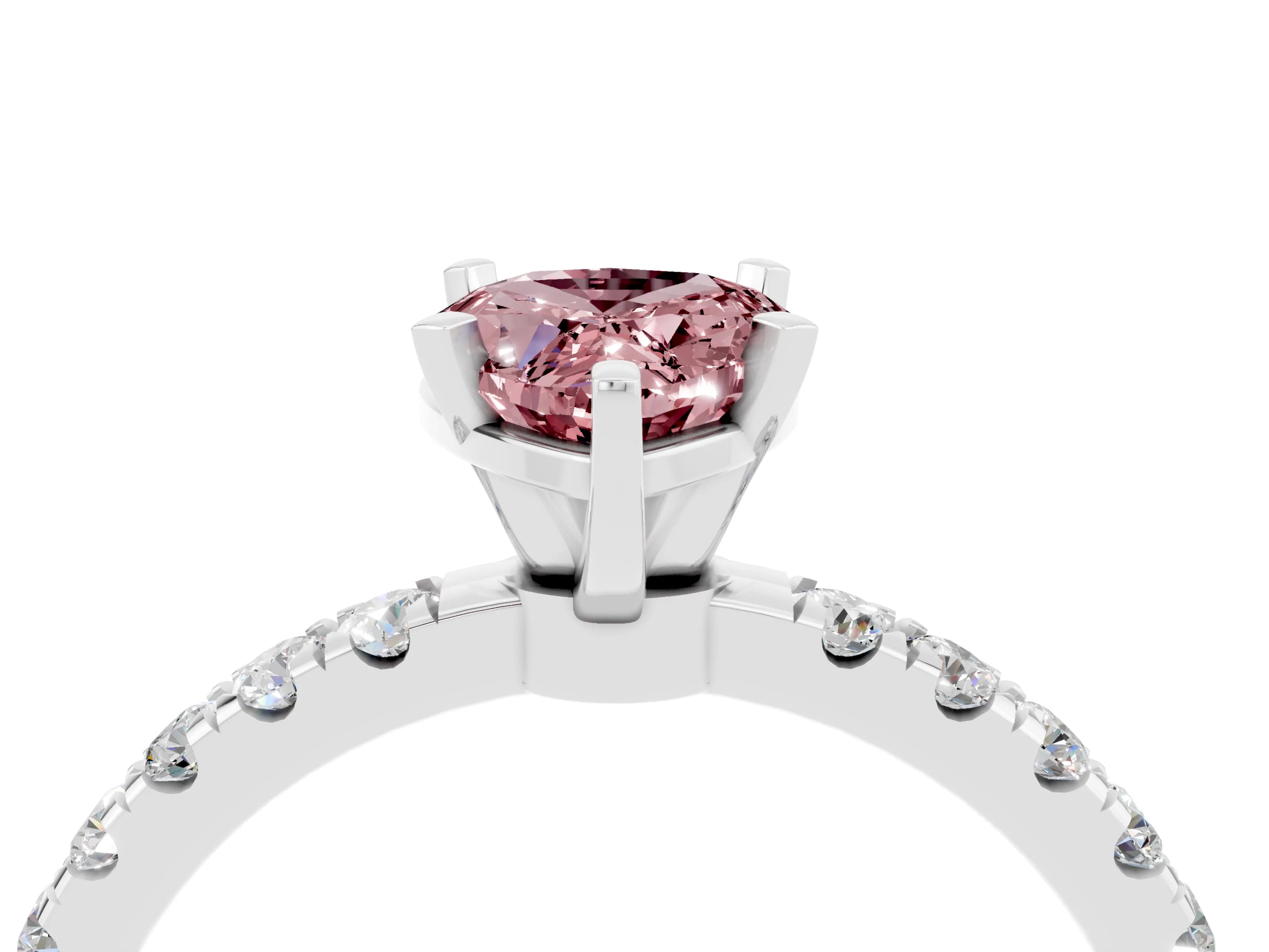 White gold Pear Cut Morganite Solitaire Ring with Pavé Accents and Four-Prong Setting_4