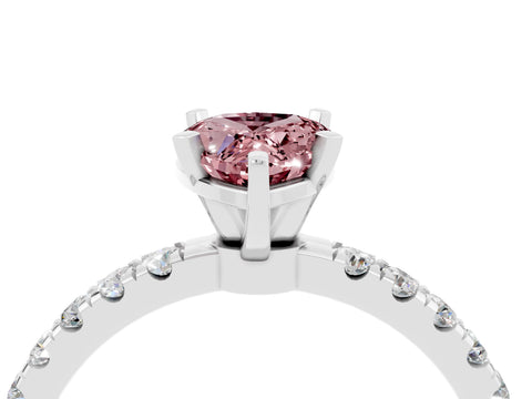 White gold Pear Cut Morganite Solitaire Ring with Pavé Accents and Four-Prong Setting_4