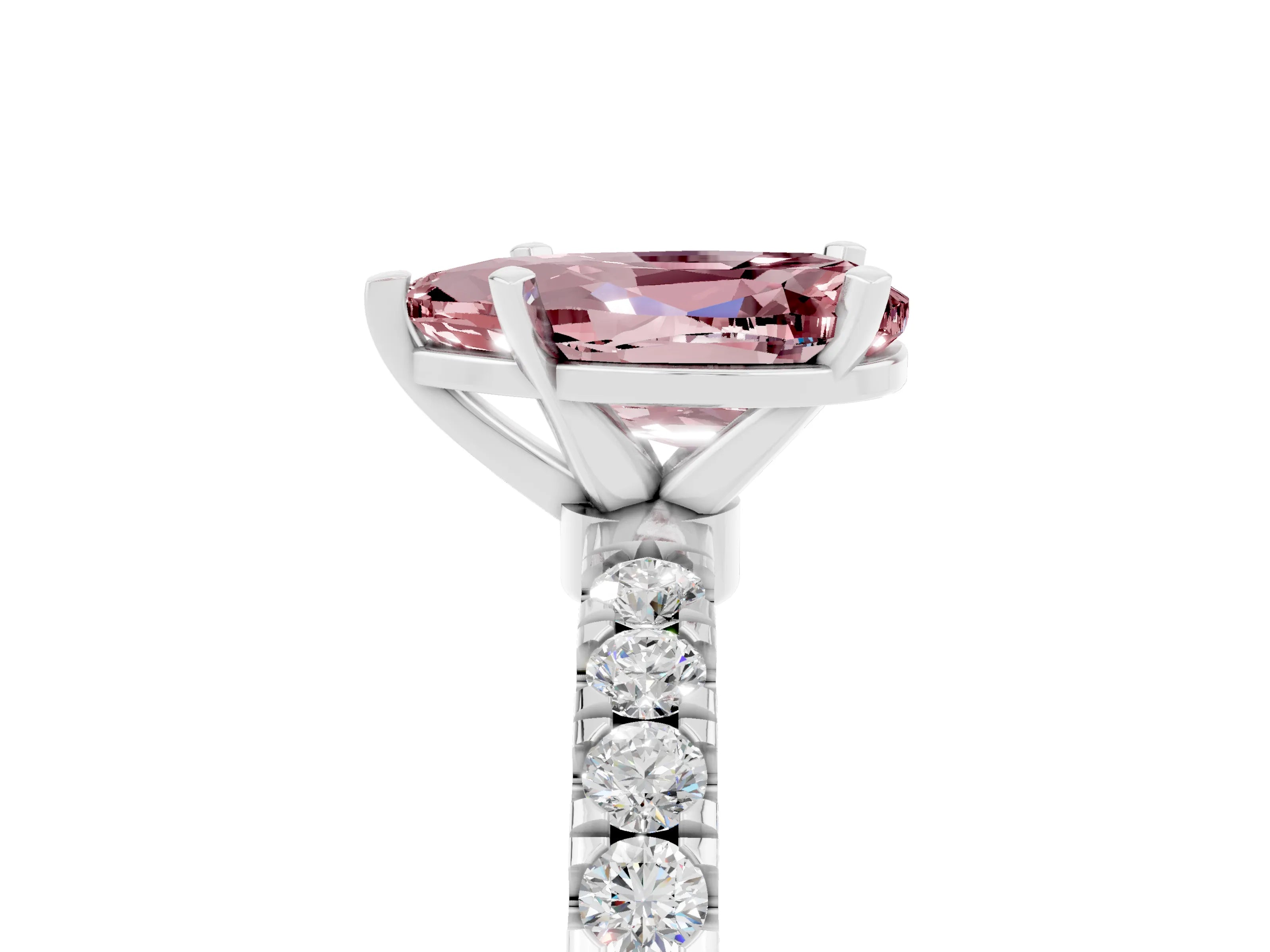 White gold Pear Cut Morganite Solitaire Ring with Pavé Accents and Four-Prong Setting_5
