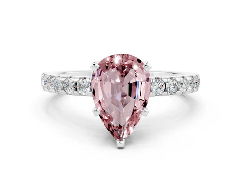 White gold Pear Cut Morganite Solitaire Ring with Pavé Band and Four-Prong Setting_24