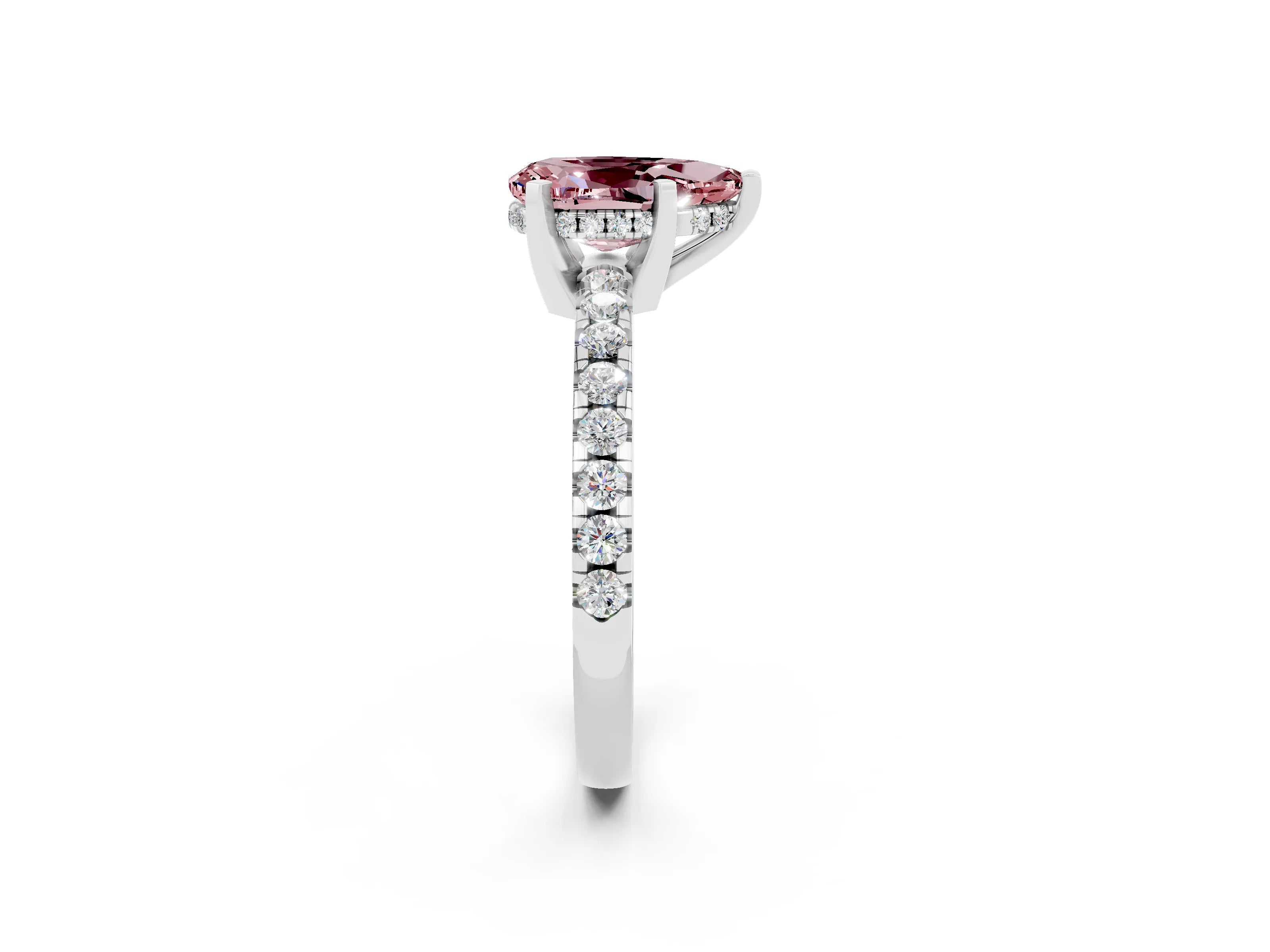 White gold Pear Cut Morganite Solitaire Ring with Pavé Band and Four-Prong Setting_26