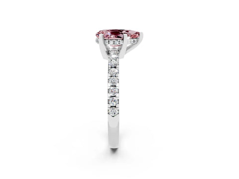 White gold Pear Cut Morganite Solitaire Ring with Pavé Band and Four-Prong Setting_26