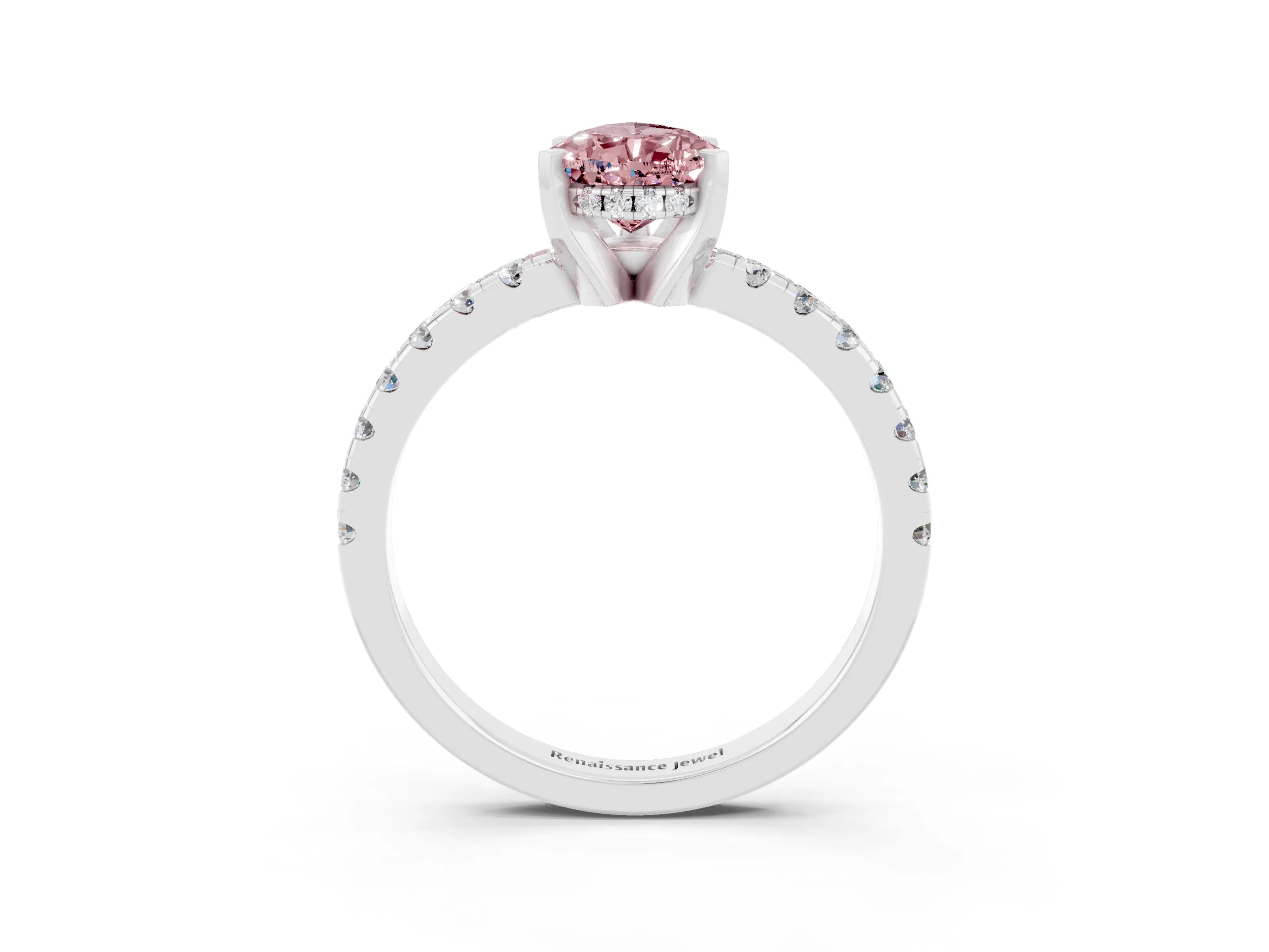 White gold Pear Cut Morganite Solitaire Ring with Pavé Band and Four-Prong Setting_27
