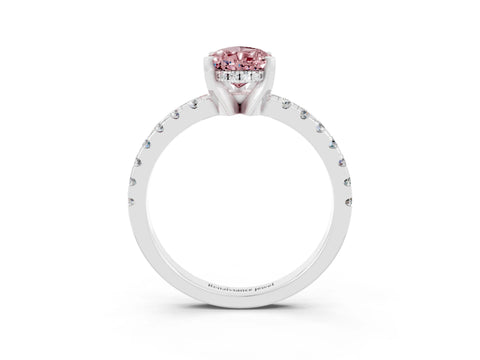 White gold Pear Cut Morganite Solitaire Ring with Pavé Band and Four-Prong Setting_27