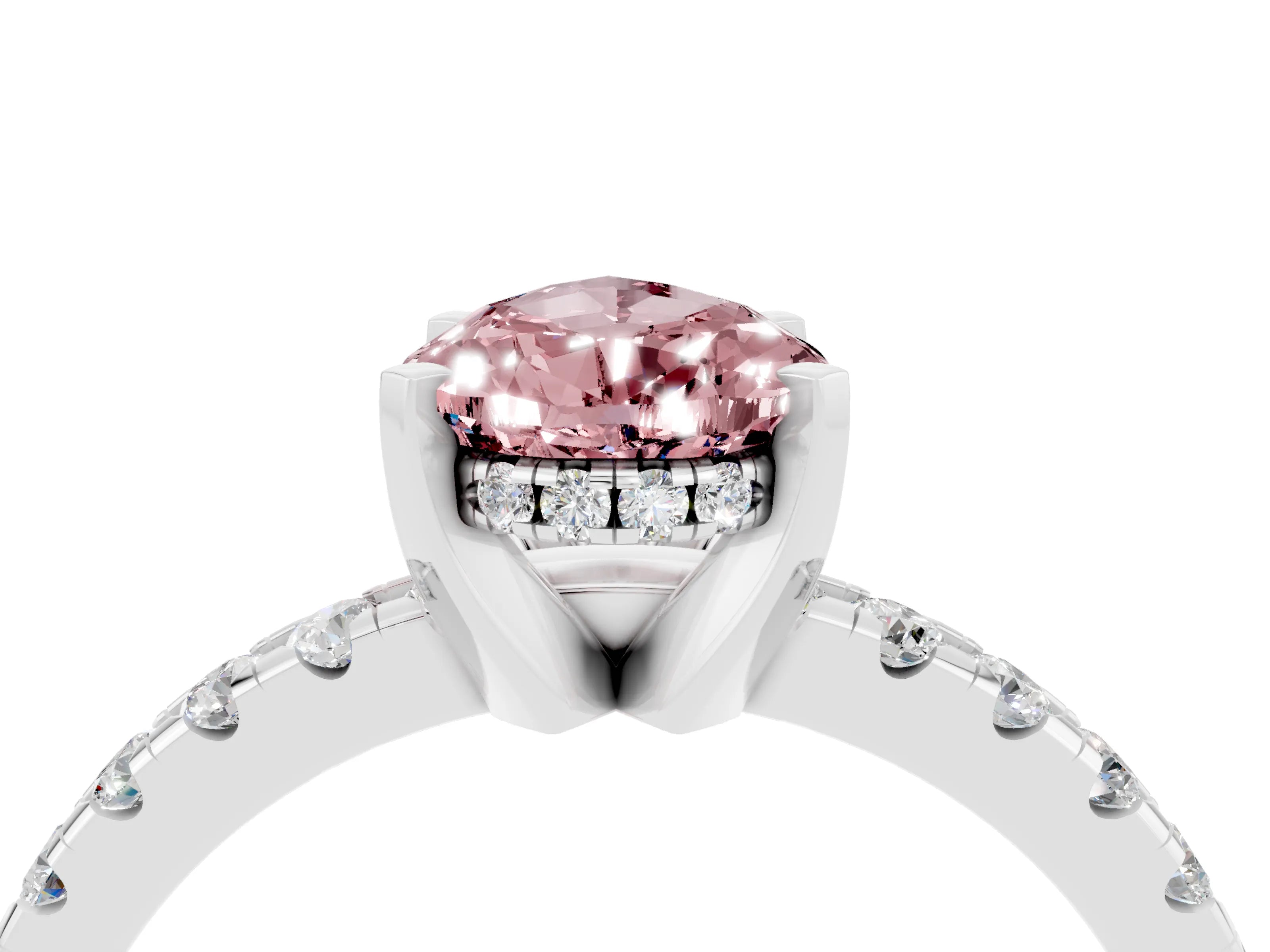 White gold Pear Cut Morganite Solitaire Ring with Pavé Band and Four-Prong Setting_28