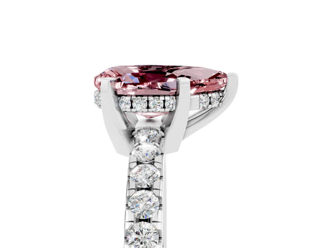 White gold Pear Cut Morganite Solitaire Ring with Pavé Band and Four-Prong Setting_29