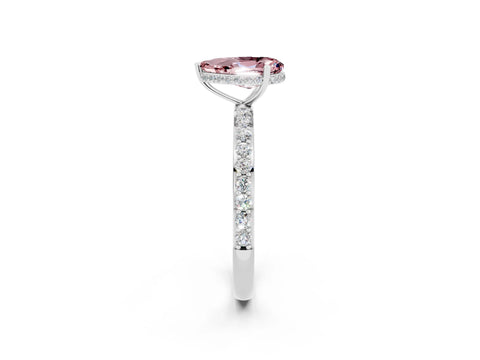 White gold Pear Cut Morganite Solitaire Ring with Pavé Band and Hidden Halo_26