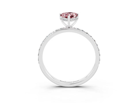 White gold Pear Cut Morganite Solitaire Ring with Pavé Band and Hidden Halo_3