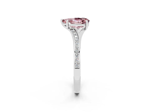 White gold Pear Cut Morganite Solitaire Ring with Pavé Band and Prong Setting_2