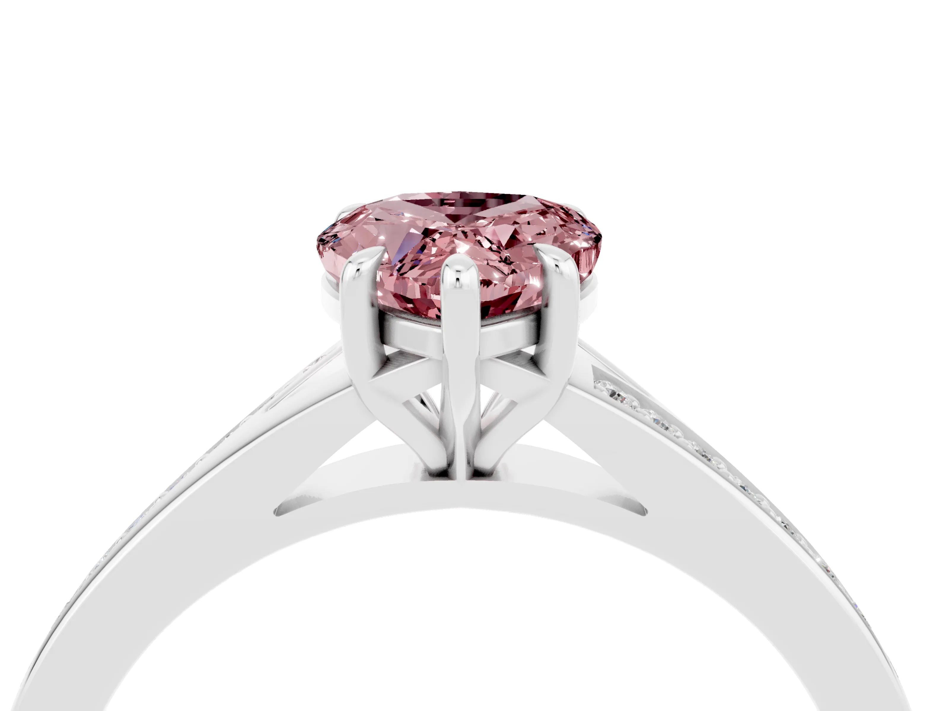White gold Pear Cut Morganite Solitaire Ring with Pavé Band and Prong Setting_4